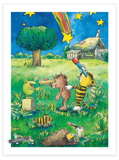„Die Astronomen“ – Tiger, Bär und weitere Tiere beobachten mit Fernrohren den Sternenhimmel, 30 × 40 cm